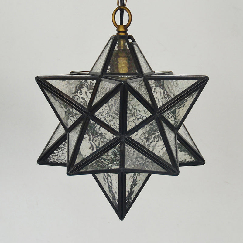 Mission Clear Ripple Glass Star Pendant Light for Dining Room - 1-Light Black Drop Lamp