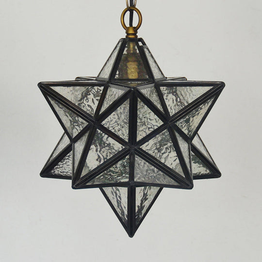 Mission Clear Ripple Glass Star Pendant Light For Dining Room - 1-Light Black Drop Lamp