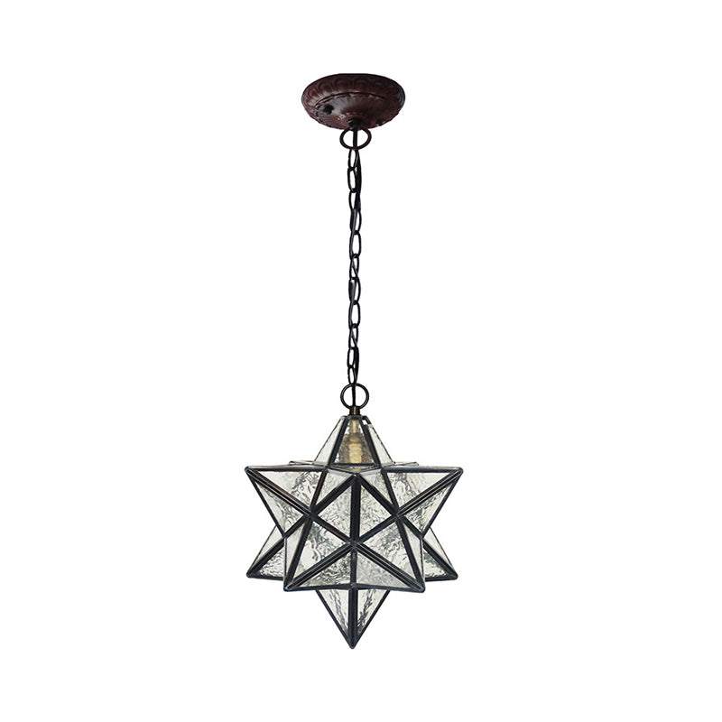 Mission Clear Ripple Glass Star Pendant Light for Dining Room - 1-Light Black Drop Lamp