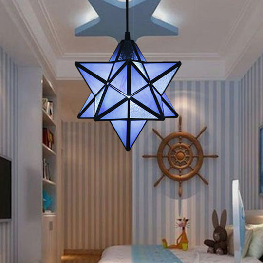 Tiffany Star Shade Pendant Lamp with Stained Glass Suspension Lighting for Bedroom