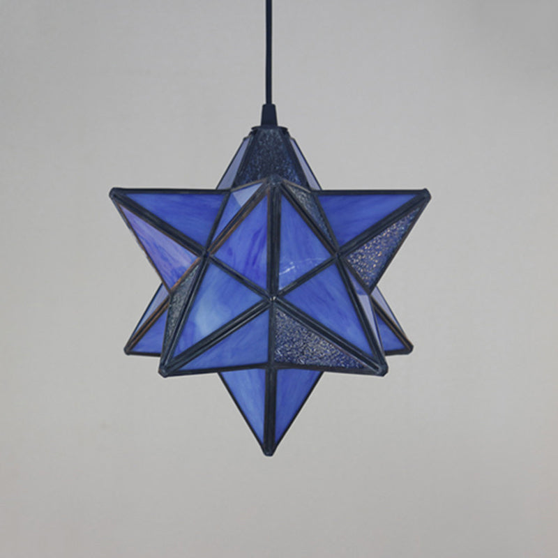 Tiffany Star Shade Pendant Lamp with Stained Glass Suspension Lighting for Bedroom