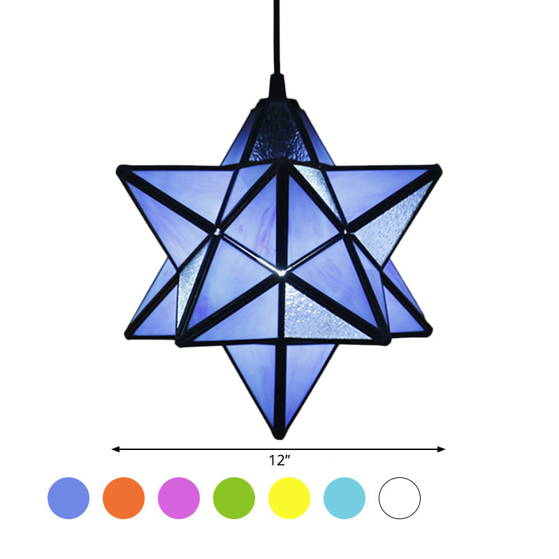 Tiffany Star Shade Pendant Lamp with Stained Glass Suspension Lighting for Bedroom