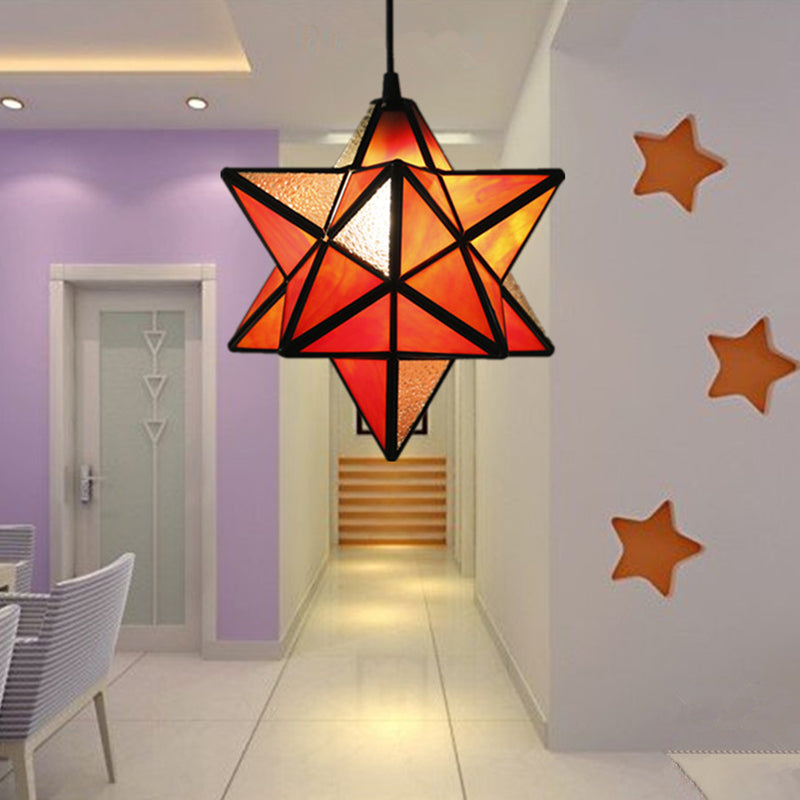 Tiffany Star Shade Pendant Lamp: Stained Glass Suspension Lighting For Bedroom Orange