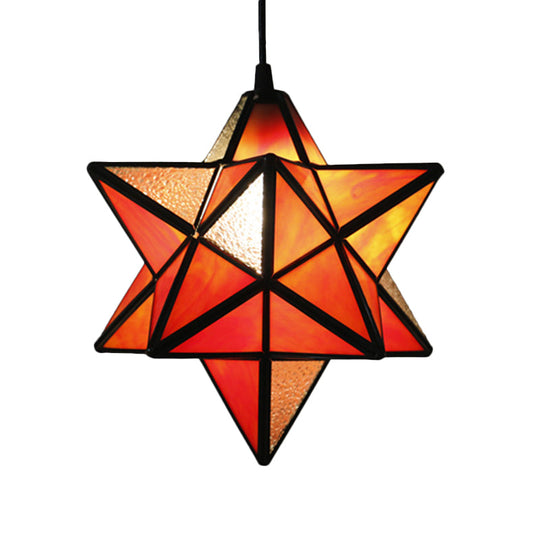 Tiffany Star Shade Pendant Lamp with Stained Glass Suspension Lighting for Bedroom