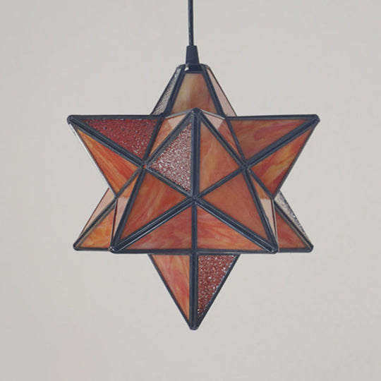 Tiffany Star Shade Pendant Lamp with Stained Glass Suspension Lighting for Bedroom