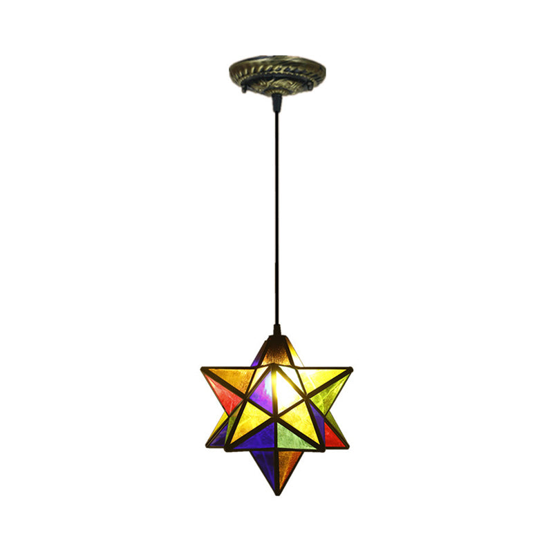 Tiffany Star Shade Pendant Lamp with Stained Glass Suspension Lighting for Bedroom