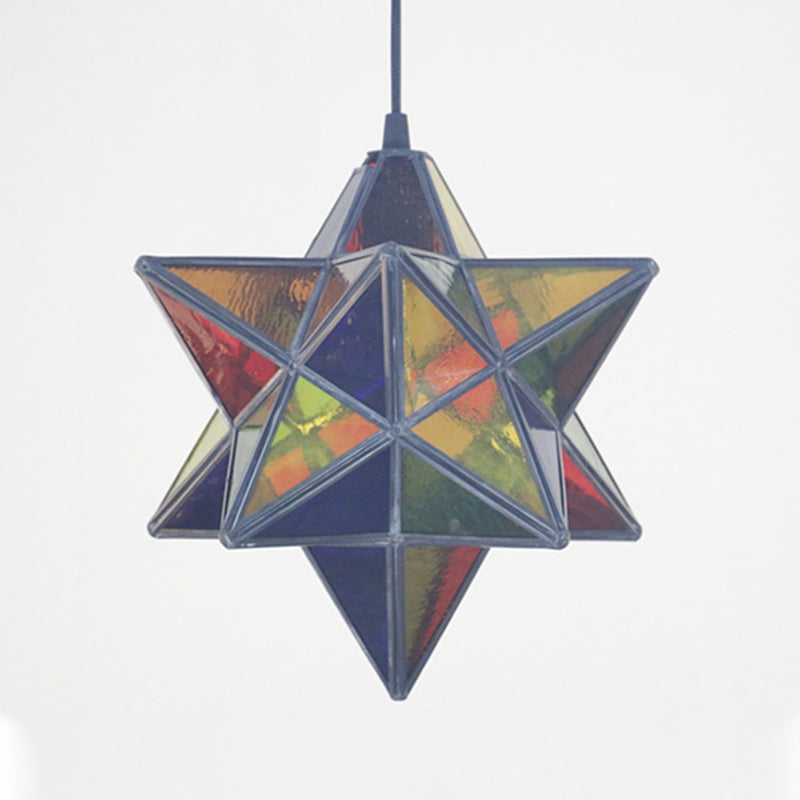 Tiffany Star Shade Pendant Lamp with Stained Glass Suspension Lighting for Bedroom