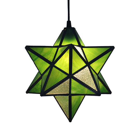 Tiffany Star Shade Pendant Lamp with Stained Glass Suspension Lighting for Bedroom