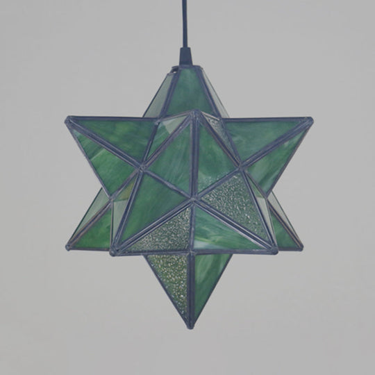 Tiffany Star Shade Pendant Lamp with Stained Glass Suspension Lighting for Bedroom