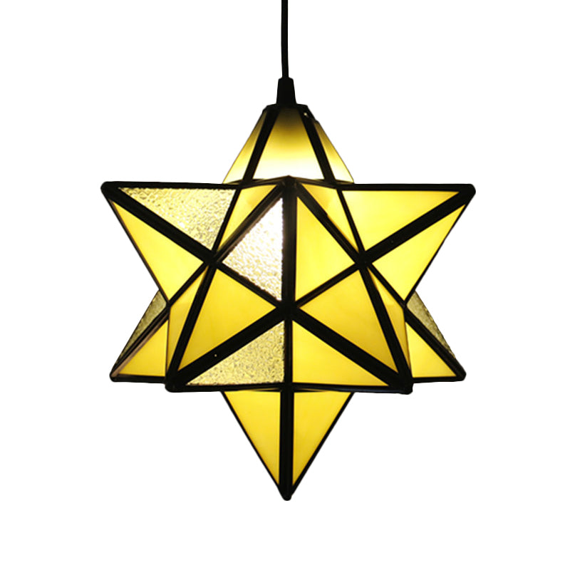 Tiffany Star Shade Pendant Lamp with Stained Glass Suspension Lighting for Bedroom