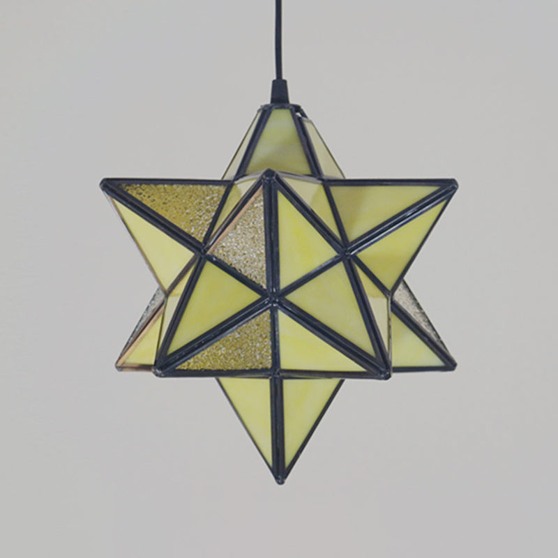 Tiffany Star Shade Pendant Lamp with Stained Glass Suspension Lighting for Bedroom