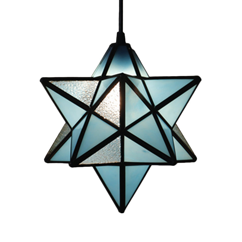 Tiffany Star Shade Pendant Lamp with Stained Glass Suspension Lighting for Bedroom