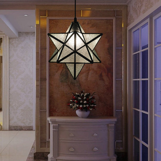 Tiffany Star Shade Pendant Lamp: Stained Glass Suspension Lighting For Bedroom Clear