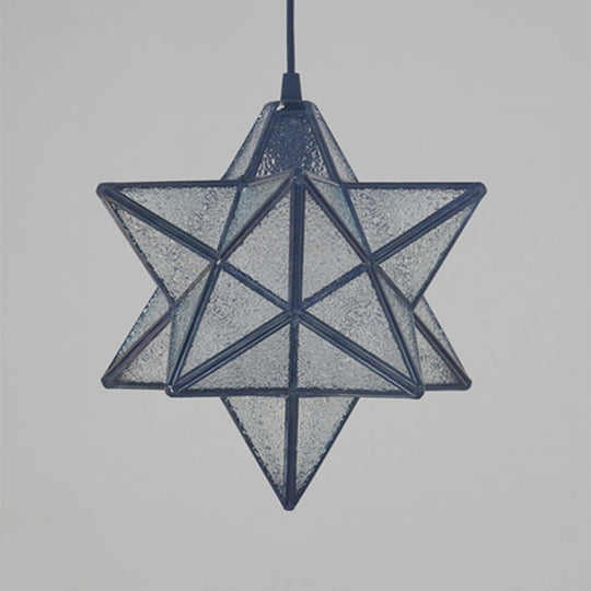 Tiffany Star Shade Pendant Lamp with Stained Glass Suspension Lighting for Bedroom