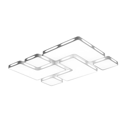 Modern Flush Mount LED Ceiling Light for Bedroom - White Acrylic, Warm/White Lighting, Rectangle/Square Shape - 19.5"/23.5" W