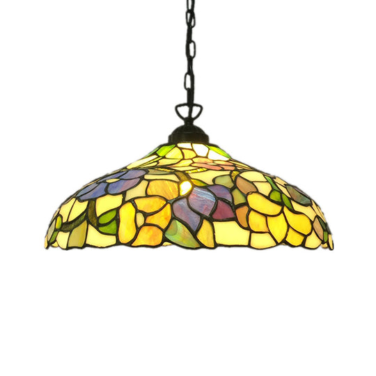 Yellow Victorian Hanging Light with Floral Pattern - Cut Glass Barn Ceiling Pendant, 1-Light Fixture