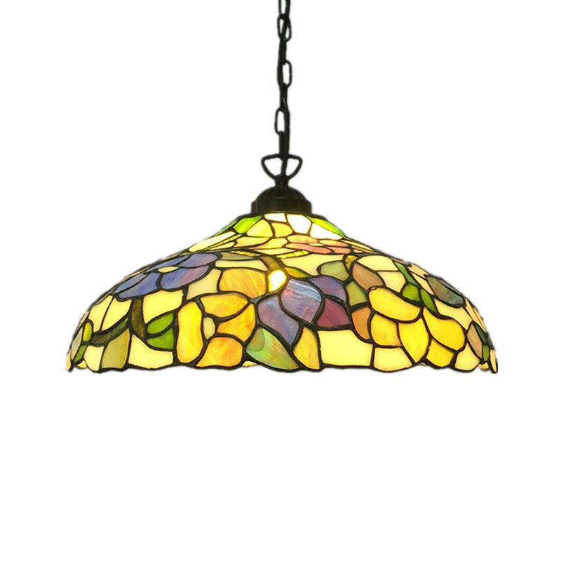 Victorian-Style Cut Glass Barn Pendant: Yellow 1-Light Hanging Light Fixture With Floral Pattern