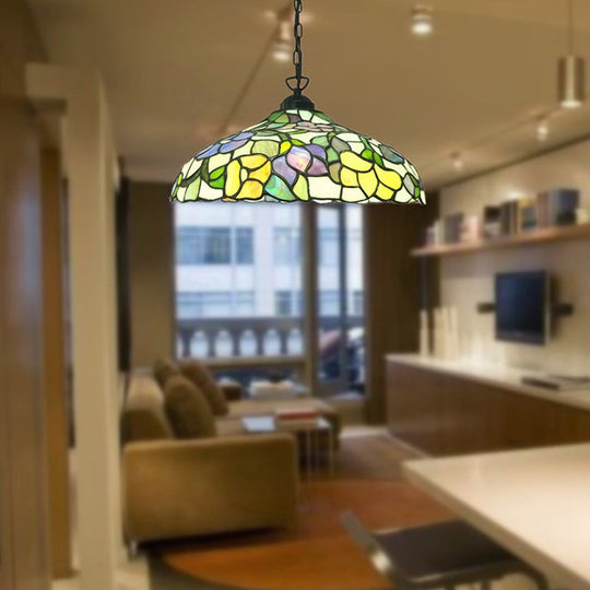 Yellow Victorian Hanging Light with Floral Pattern - Cut Glass Barn Ceiling Pendant, 1-Light Fixture