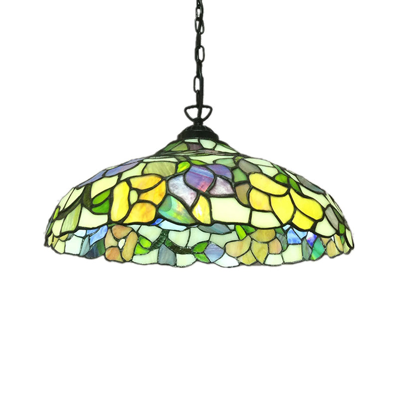 Yellow Victorian Hanging Light with Floral Pattern - Cut Glass Barn Ceiling Pendant, 1-Light Fixture