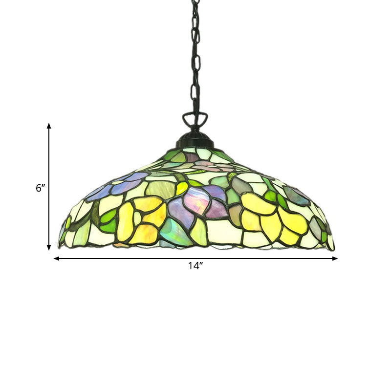 Yellow Victorian Hanging Light with Floral Pattern - Cut Glass Barn Ceiling Pendant, 1-Light Fixture