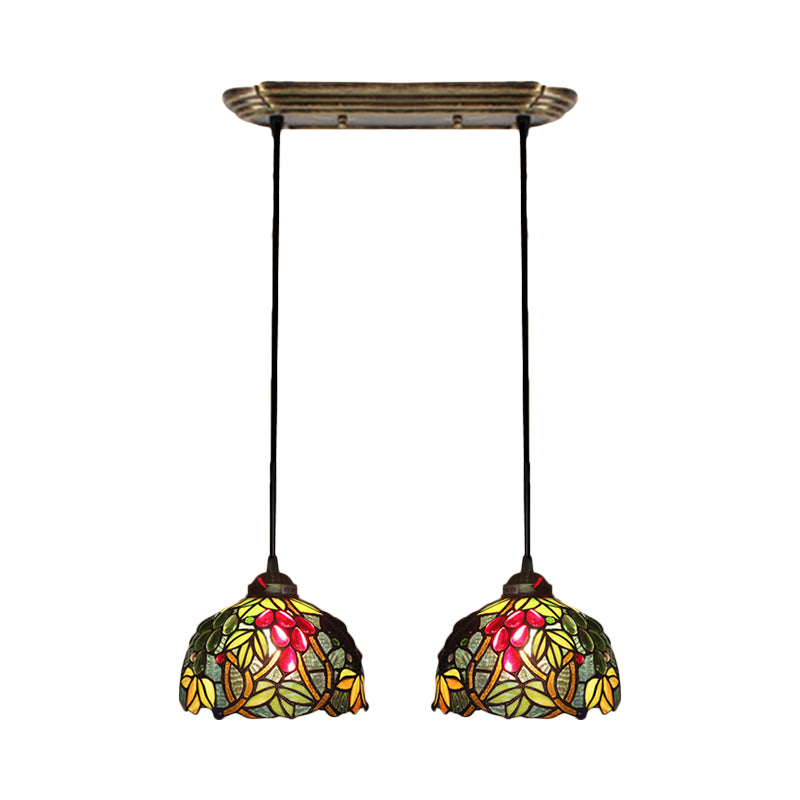 Victorian Pendant Lighting: Green Stained Glass Hanging Barrel Fixture With Grapevine Pattern 2 /