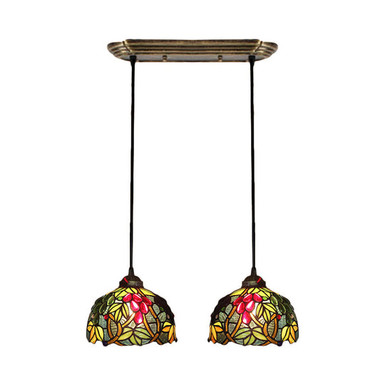 Victorian Pendant Lighting: Green Stained Glass Hanging Barrel Fixture With Grapevine Pattern 2 /