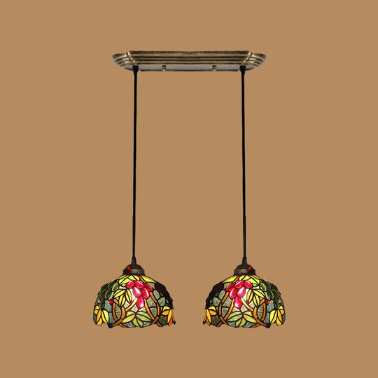 Victorian Pendant Lighting: Green Stained Glass Hanging Barrel Fixture With Grapevine Pattern