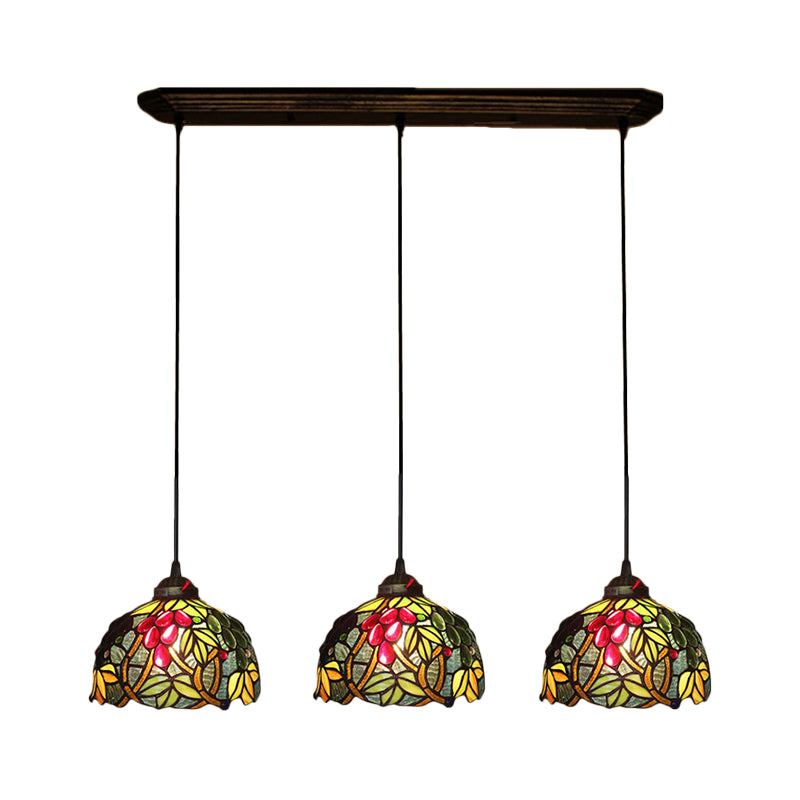 Victorian Pendant Lighting: Green Stained Glass Hanging Barrel Fixture With Grapevine Pattern 3 /