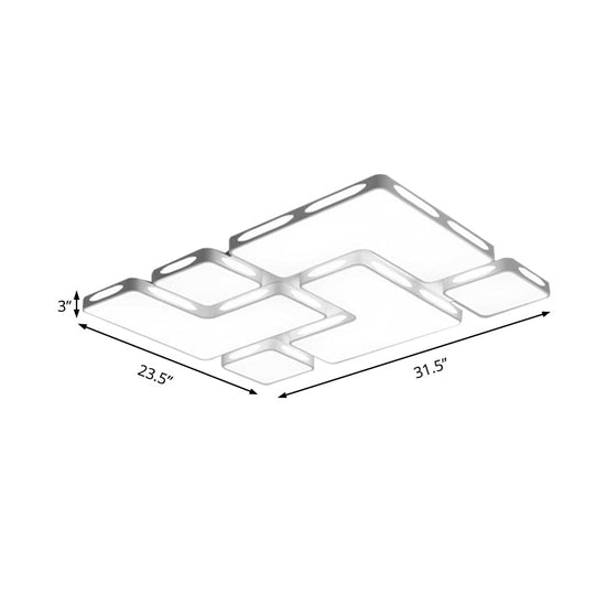 Modern Flush Mount LED Ceiling Light for Bedroom - White Acrylic, Warm/White Lighting, Rectangle/Square Shape - 19.5"/23.5" W