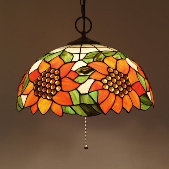 Baroque Style Black Stained Glass Chandelier Pendant Light with 3 Bulbs and Petal Pattern