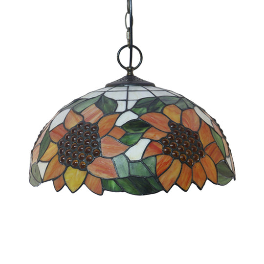 Baroque Style Black Stained Glass Chandelier Pendant Light with 3 Bulbs and Petal Pattern