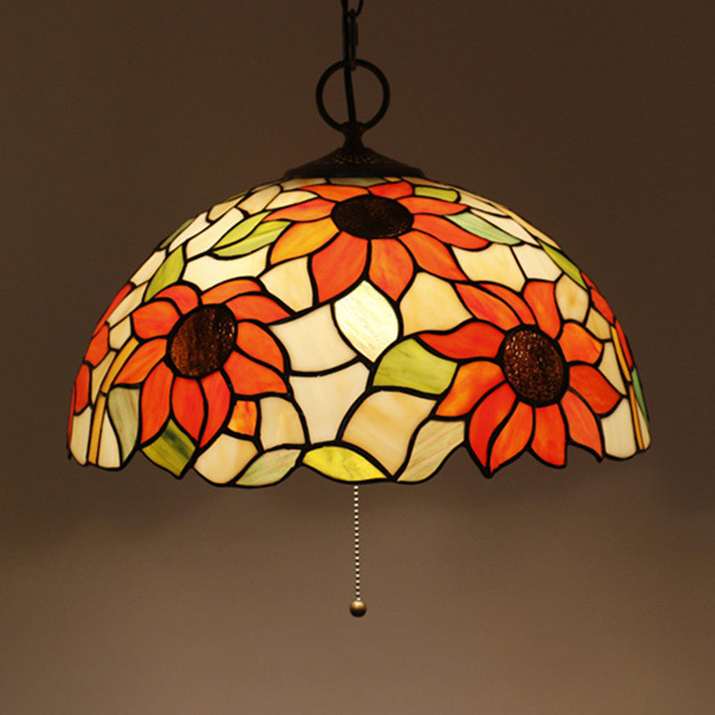 Baroque Style Black Stained Glass Chandelier Pendant Light with 3 Bulbs and Petal Pattern