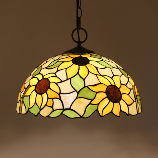 Baroque Style Black Stained Glass Chandelier Pendant Light with 3 Bulbs and Petal Pattern