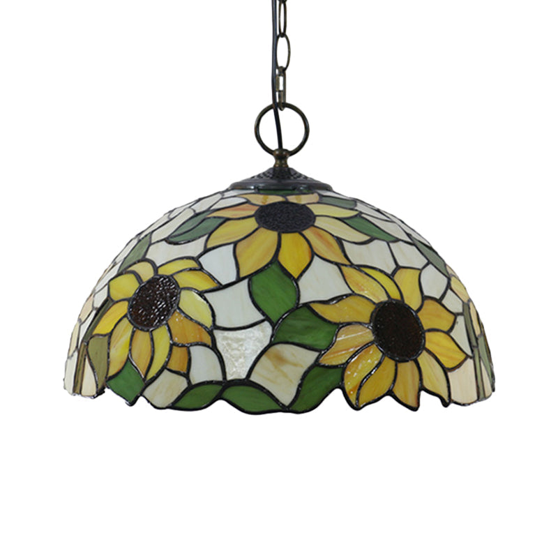 Baroque Style Black Stained Glass Chandelier Pendant Light with 3 Bulbs and Petal Pattern