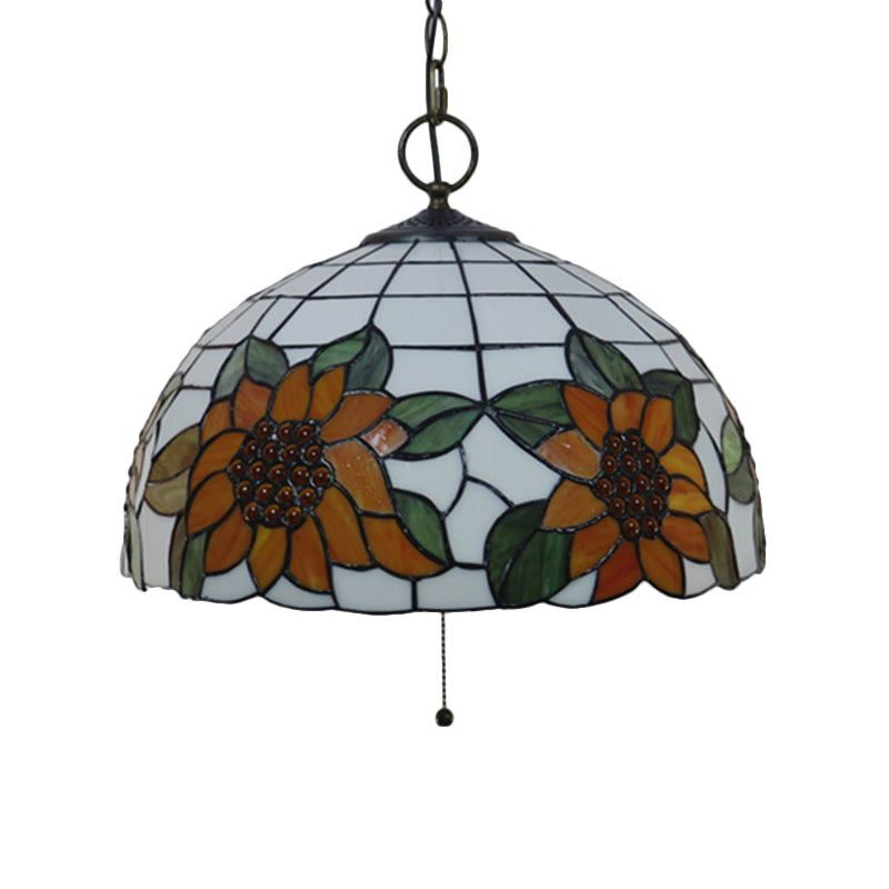 Baroque Style Black Stained Glass Chandelier Pendant Light with 3 Bulbs and Petal Pattern