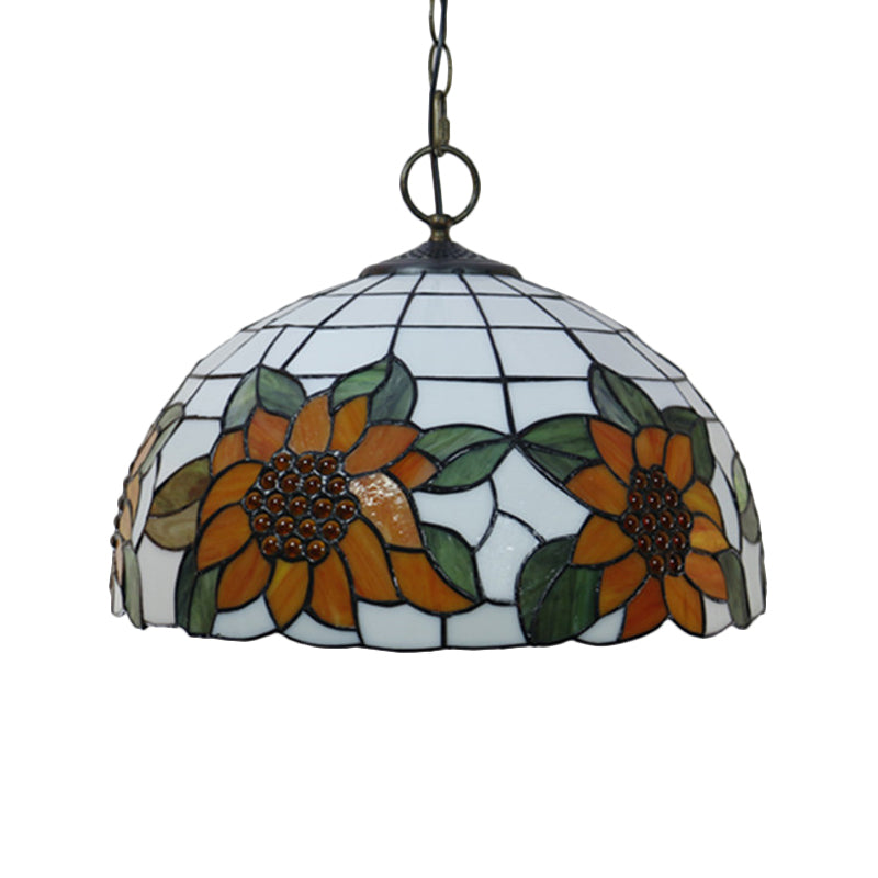 Baroque Style Black Stained Glass Chandelier Pendant Light with 3 Bulbs and Petal Pattern