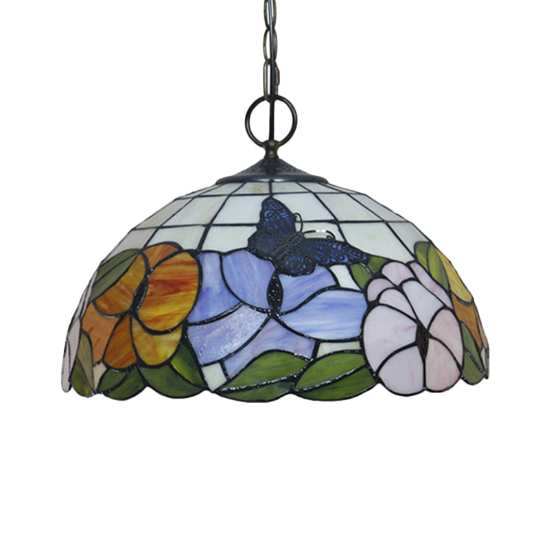 Baroque Style Black Stained Glass Chandelier Pendant Light with 3 Bulbs and Petal Pattern