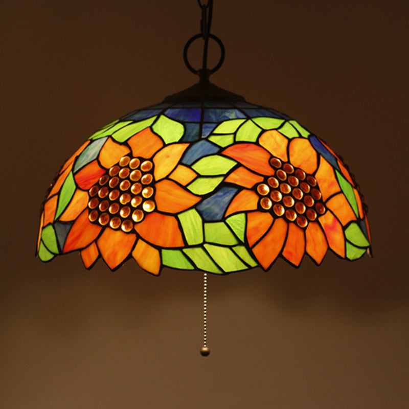 Baroque Style Black Stained Glass Chandelier Pendant Light with 3 Bulbs and Petal Pattern