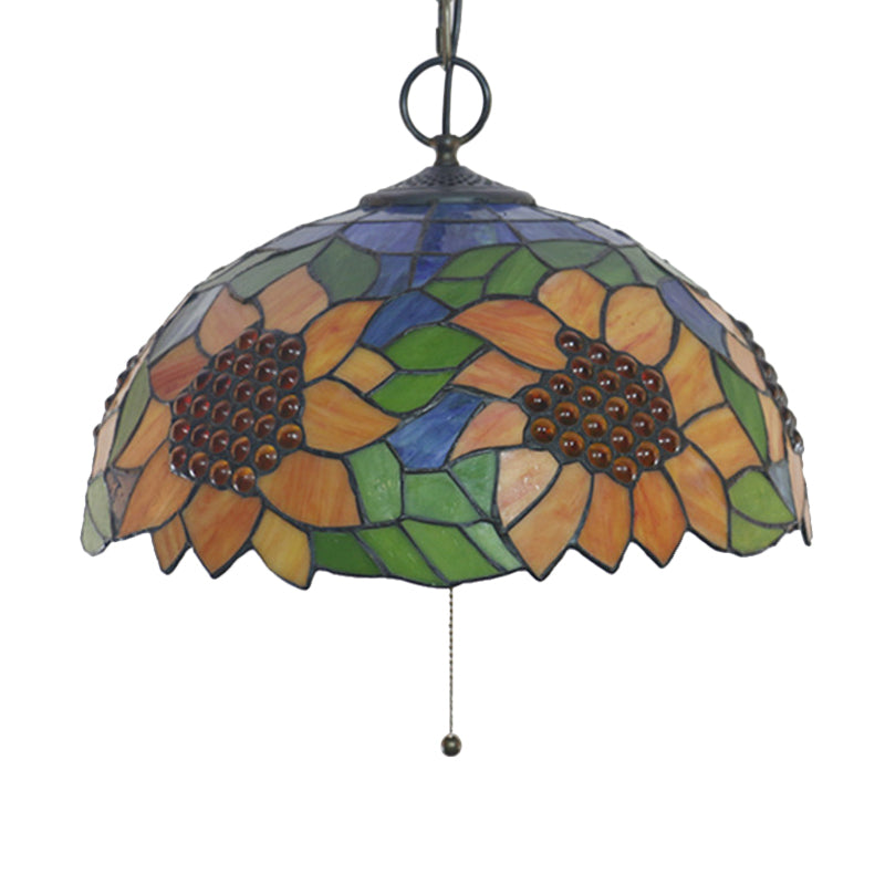 Baroque Style Black Stained Glass Chandelier Pendant Light with 3 Bulbs and Petal Pattern