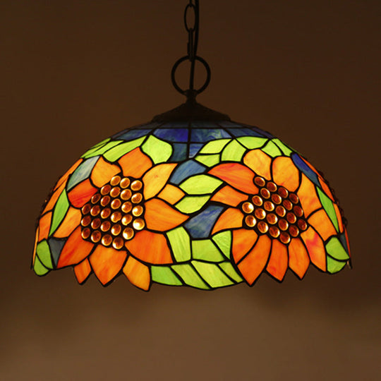 Baroque Style Black Stained Glass Chandelier Pendant Light with 3 Bulbs and Petal Pattern