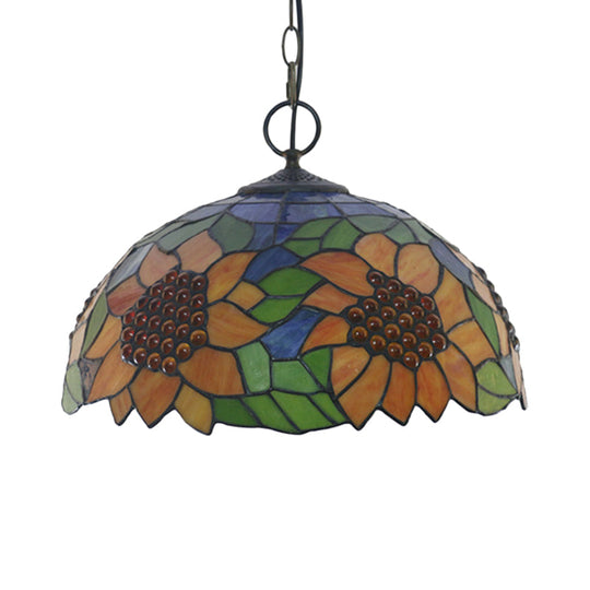 Baroque Style Black Stained Glass Chandelier Pendant Light with 3 Bulbs and Petal Pattern