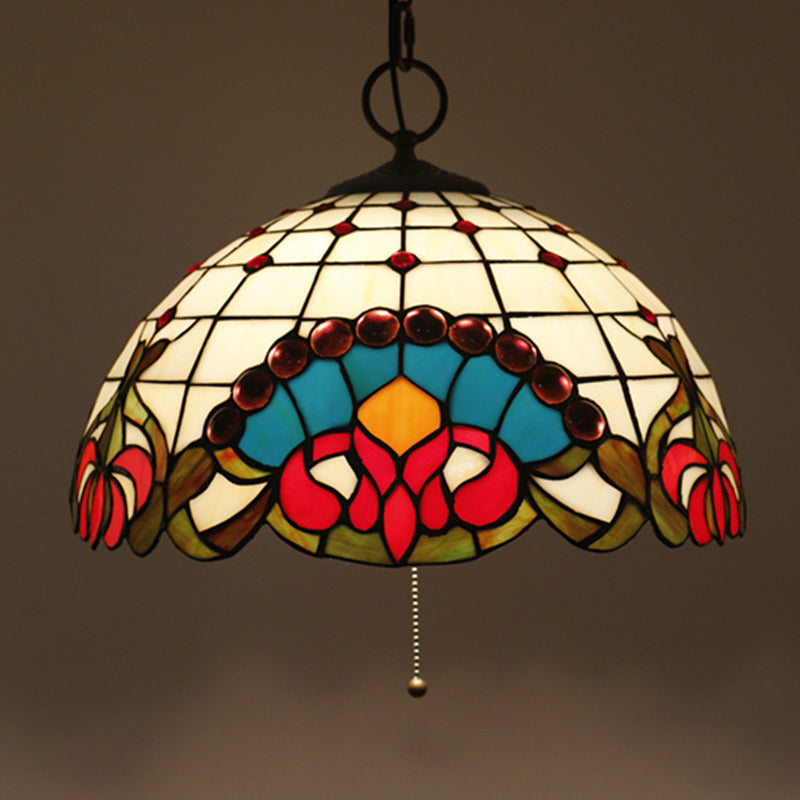 Victorian 3-Light Black Glass Pendant Chandelier- Bowl Cut Design For Dining Room Ceiling