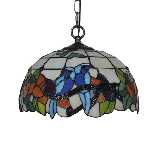 Tiffany Black Floral Patterned Pendant Light Kit with Hand Cut Glass Shade for Dining Room