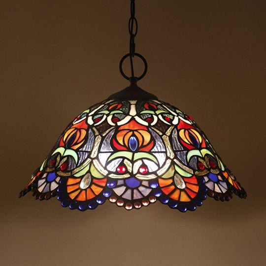 Artisan Glass Black Chandelier Pendant - Hand-Crafted, Domed 3-Light Mediterranean Lamp