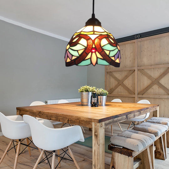 Mediterranean Pendant Lamp in Blue with Hand Cut Glass Bowl Shade