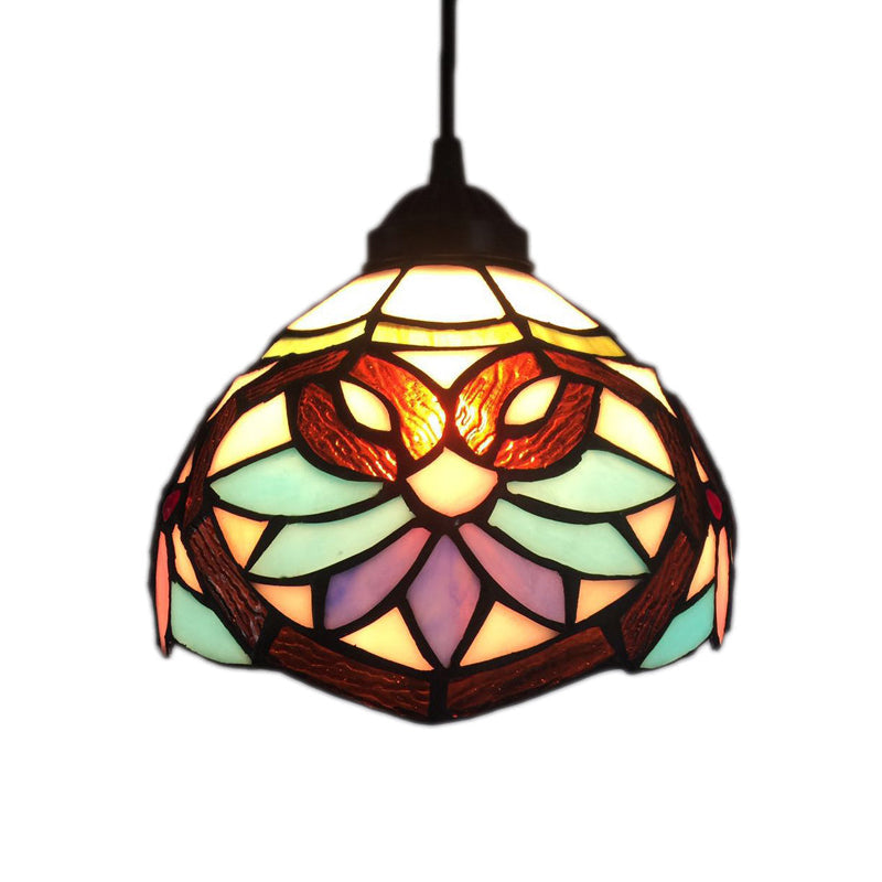 Mediterranean Pendant Lamp in Blue with Hand Cut Glass Bowl Shade