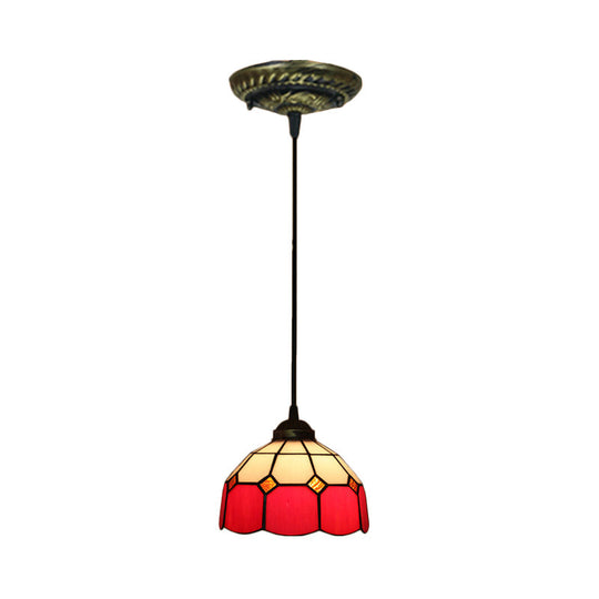 Stained Art Glass Drop Pendant Ceiling Light - Tiffany Inspired Design Red