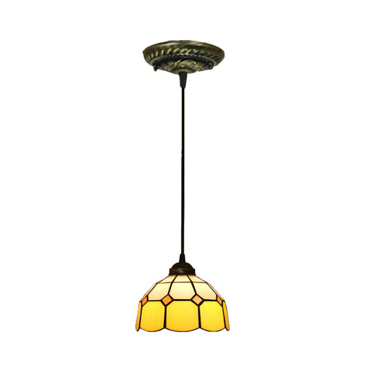 Tiffany Style Stained Art Glass Pendant Light - Domed Drop Design with 1-Light for Hanging Ceiling