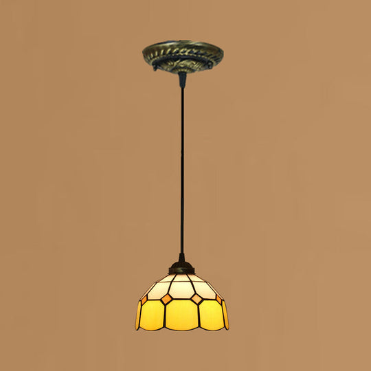 Tiffany Style Stained Art Glass Pendant Light - Domed Drop Design with 1-Light for Hanging Ceiling