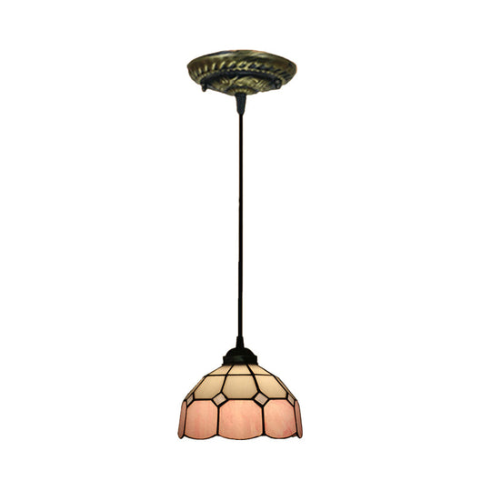 Stained Art Glass Drop Pendant Ceiling Light - Tiffany Inspired Design Pink